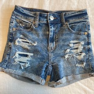 Distressed jean shorts